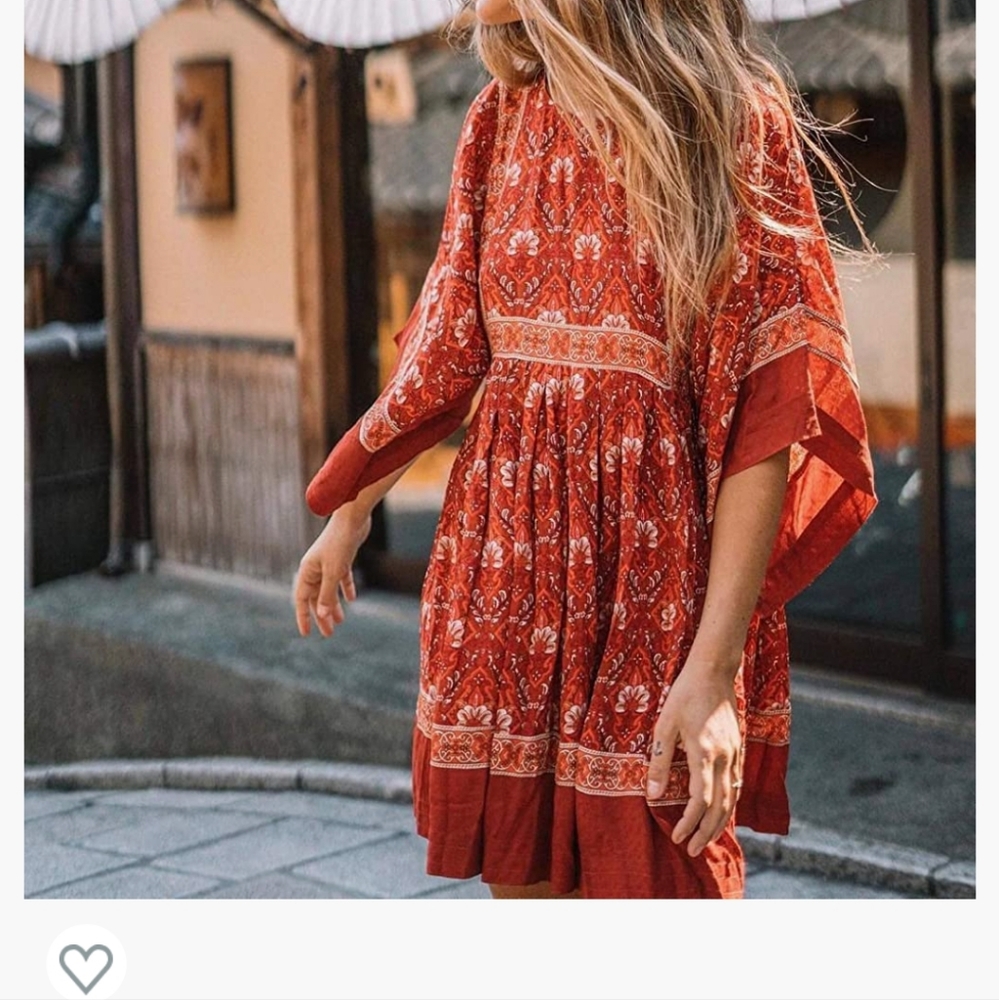 R. Vivimos Women's Summer Cotton Half Sleeve Casual Loose Bohemian Floral Tunic